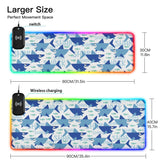 Blue Cartoon Shark Wireless Charging Mouse Pad for Mobile Phone Extra Large Gaming Mousepad with 13 Lighting Modes Extended Desk Mat for Office Home Gaming MacBook PC Laptop Desk